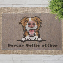Border Collie kutyás lábtörlő barna háttérrel (60 x 40 x 0, 2 cm)