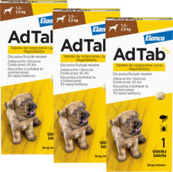 Bayer AdTab kullancs és bolha elleni rágótabletta kutyáknak (3 tablettás kiszerelés | 1.3 - 2.5 kg | 3 x 56 mg)