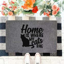Home is where my cats are" cica sziluettel lábtörlő szürke háttérrel (60 x 40 x 0, 2 cm)