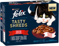 FELIX Shreds házias válogatás - Marhás, csirkés, kacsás és pulykás tépett falatok szószban macskáknak - Multipack (15 karton | 180 alutasak | 180 x 80 g) 14.4kg