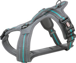 TRIXIE Fusion neoprén túrahám fogóval és állítható haspánttal (S-M | Haskörméret: 45-54 cm | Szélesség: 20 mm | Kék / Szürke)