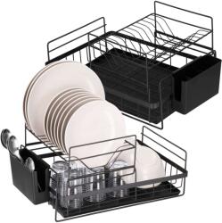 SPRINGOS Edényszárító állvány, kétszintes - Fekete (SPRI-KI0138)