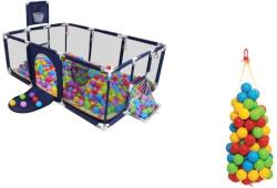 Gyermek járóka focikapuval és kosár palánkkal (kék) + 100 darab labda