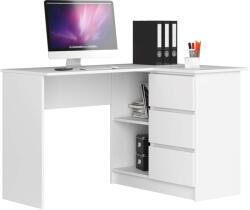 AKORD Sarokasztal B16 124 cm Jobboldali 3 Fiókos Fehér Laminalt Lemez, Összeszerelhető Bútorokkal, Matt Felület, 2 Polcos, ABS Szegélyezés, Modern Design (IP0P3SBIA001)