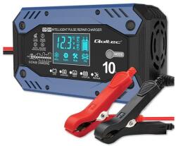 Qoltec Intelligens töltő STD AGM GEL LiFePO4 akkumulátorhoz javítási funkcióval |12-24V |10A | LCD | 9 mód (QC-52482)