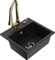 Mexen Milo, 1 kamrás gránit mosogató 435x410x171 mm és Elia mosogató csaptelep, fekete, 6505-77-670101-50-B (6505-77-670101-50-B)