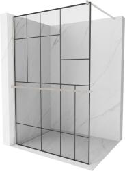 Mexen Kioto+, Walk-In zuhanyparaván polccal és akasztóval 80 x 200 cm, 8 mm átlátszó üveg fekete mintás, csiszolt acél profil, 800-080-121-97-78 (800-080-121-97-78)