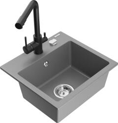Mexen Milo, gránit mosogató 435x410x171 mm, 1 kamrás és fekete Duero csaptelep, szürke, 6505-71-671600-70 (6505-71-671600-70)