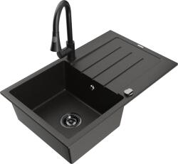 Mexen Bruno, 1 kamrás gránit mosogató 795x495x200 mm és Elia mosogató csaptelep, fekete-arany metál, 6513-75-670101-70-B (6513-75-670101-70-B)
