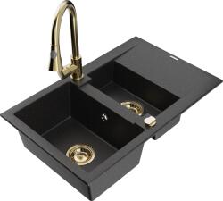 Mexen Gaspar, 1, 5 kamrás gránit mosogató 737x475x177 mm és Elia mosogató csaptelep, fekete-ezüst metál, 6507-73-670101-50 (6507-73-670101-50)