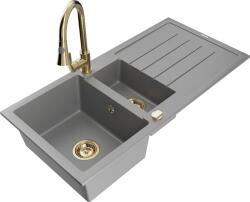 Mexen Andres, 1, 5 kamrás gránit mosogató 1000x500x200 mm és Elia mosogató csaptelep, szürke, 6515-71-670101-50 (6515-71-670101-50)