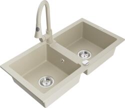 Mexen Mario, 2 kamrás gránit mosogató 820x436x161 mm és Elia mosogató csaptelep, bézs, 6504-69-670101-69 (6504-69-670101-69)