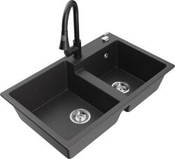 Mexen Tomas, 2 kamrás gránit mosogató 800x500x190 mm és Elia mosogató csaptelep, fekete foltos, 6516-76-670101-70 (6516-76-670101-70)