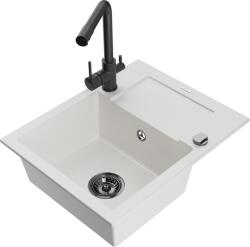 Mexen Enzo, gránit mosogató 576x465x174 mm, 1 kamrás, fekete matt Duero csaptelep, fehér, 6506-20-671600-70 (6506-20-671600-70)