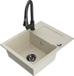 Mexen Enzo, 1 kamrás gránit mosogató 576x465x174 mm és Elia mosogató csaptelep, bézs, 6506-69-670101-70 (6506-69-670101-70)