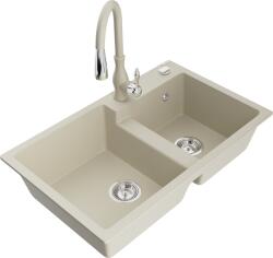 Mexen Tomas, gránit mosogató 800x500x190 mm, 2 kamrás és Savita mosogató csaptelep, bézs, 6516-69-672601-69 (6516-69-672601-69)