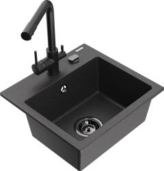 Mexen Milo, gránit mosogató 435x410x171 mm, 1 kamrás és fekete Duero csaptelep, fekete foltos, 6505-76-671600-70-B (6505-76-671600-70-B)