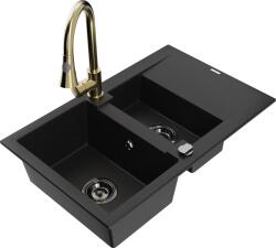 Mexen Gaspar, gránit mosogató 737x475x177 mm, 1, 5 kamrás és Elia mosogató csaptelep, fekete, 6507-77-670101-50-B (6507-77-670101-50-B)