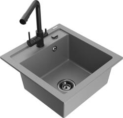 Mexen Vito, 1 kamrás gránit mosogató 520x490x210 mm, fekete matt Duero csaptelep, szürke, 6503-71-671600-70-B (6503-71-671600-70-B)