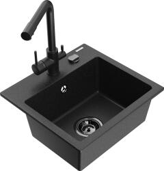 Mexen Milo, gránit mosogató 435x410x171 mm, 1 kamrás és fekete Duero csaptelep, fekete - ezüst metál, 6505-73-671600-70-B (6505-73-671600-70-B)