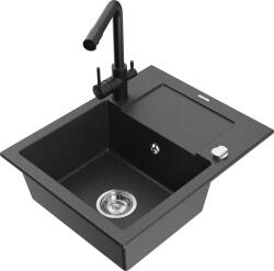 Mexen Enzo, gránit mosogató 576x465x174 mm, 1 kamrás, fekete matt Duero csaptelep, fekete foltos, 6506-76-671600-70 (6506-76-671600-70)
