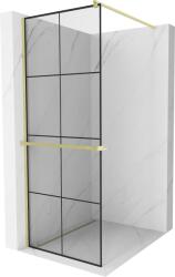Mexen Kioto+, Walk-In zuhanyparaván polccal és akasztóval 80 x 200 cm, 8 mm átlátszó üveg fekete mintás, arany matt profil, 800-080-121-55-77 (800-080-121-55-77)
