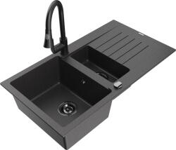 Mexen Matias, 1, 5 kamrás gránit mosogató 900x505x200 mm és Elia mosogató csaptelep, fekete foltos, 6502-76-670101-70-B (6502-76-670101-70-B)