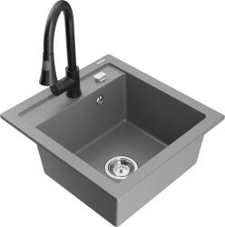 Mexen Vito, 1 kamrás gránit mosogató 490x520x210 mm és Elia mosogató csaptelep, szürke, 6503-71-670101-70 (6503-71-670101-70)