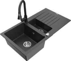 Mexen Matias, 1, 5 kamrás gránit mosogató 900x505x200 mm és Elia mosogató csaptelep, fekete foltos, 6502-76-670101-70 (6502-76-670101-70)