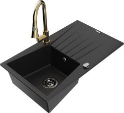 Mexen Cesar, 1 kamrás gránit mosogató 775x470x190 mm és Elia mosogató csaptelep, fekete, 6514-77-670101-50-B (6514-77-670101-50-B)