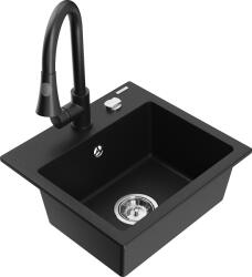 Mexen Milo, 1 kamrás gránit mosogató 435x410x171 mm és Elia mosogató csaptelep, fekete, 6505-77-670101-70 (6505-77-670101-70)