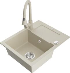 Mexen Enzo, 1 kamrás gránit mosogató 576x465x174 mm és Elia mosogató csaptelep, bézs, 6506-69-670101-69 (6506-69-670101-69)