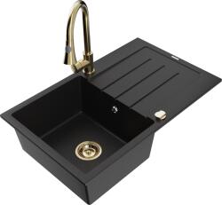 Mexen Bruno, 1 kamrás gránit mosogató 795x495x200 mm és Elia mosogató csaptelep, fekete, 6513-77-670101-50 (6513-77-670101-50)