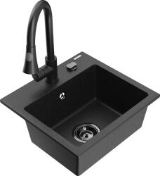Mexen Milo, 1 kamrás gránit mosogató 435x410x171 mm és Elia mosogató csaptelep, fekete-ezüst metál, 6505-73-670101-70-B (6505-73-670101-70-B)
