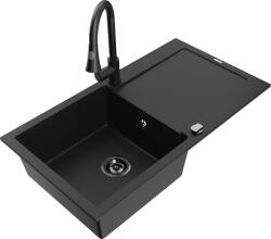 Mexen Leo, 1 kamrás gránit mosogató 900x500x190 mm és Elia mosogató csaptelep, fekete, 6501-77-670101-70-B (6501-77-670101-70-B)