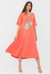 Pierino Rochie lunga A-line corai, din tricot de bumbac cu imprimeu chip stilizat Talie unica