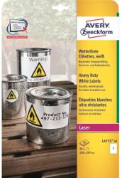 Avery Etikett címke, 210 x297mm, időjárásálló poliészter, 1 címke/ív, 20 ív/doboz, Avery fehér (L4775-20) - tonerpiac - 15 455 Ft