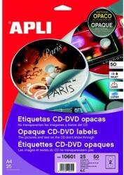 APLI Etikett, CD/DVD, A4, teljes lefedettségű, matt, APLI "Mega", 25lap/cs (10808/10601) - tonerpiac
