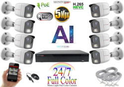 Monitorrs Security - AI IP Full Color kamerarendszer 8 kamerával 5 Mpix Wt - 6021K8
