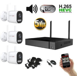 Monitorrs Security - Wifi IP kamerarendszer 3 kamerával 5 Mpix, aktív - 6123K3
