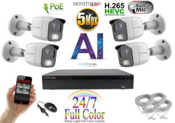 Monitorrs Security - AI IP Full Color kamerarendszer 4 kamerával 5 Mpix Wt - 6021K4