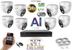 Monitorrs Security - AI IP Full Color Dóm kamerarendszer 8 kamerával 5 Mpix Wd - 6022K8