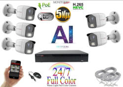 Monitorrs Security - AI IP Full Color kamerarendszer 5 kamerával 5 Mpix Wt - 6021K5