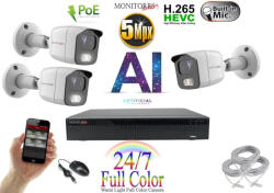 Monitorrs Security - AI IP Full Color kamerarendszer 3 kamerával 5 Mpix Wt - 6021K3