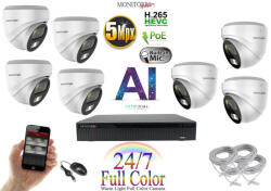 Monitorrs Security - AI IP Full Color Dóm kamerarendszer 7 kamerával 5 Mpix Wd - 6022K7