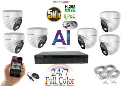 Monitorrs Security - AI IP Full Color Dóm kamerarendszer 6 kamerával 5 Mpix Wd - 6022K6
