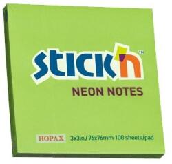 Hopax Notes autoadeziv 76 x 76 mm, 100 file, Stick"n - verde neon (HO-21167)