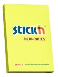 Hopax Notes autoadeziv 76 x 51 mm, 100 file, Stick"n - galben neon (HO-21132)