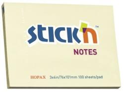 Hopax Notes autoadeziv 76 x 101 mm, 100 file, Stick"n - galben pastel (HO-21008)