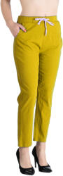 Pantaloni Chic Pantaloni Dama Antonia din Bumbac Racoros de Vara, asemanator Tesaturii de In, Cu Siret In Talie, Galben Mustar